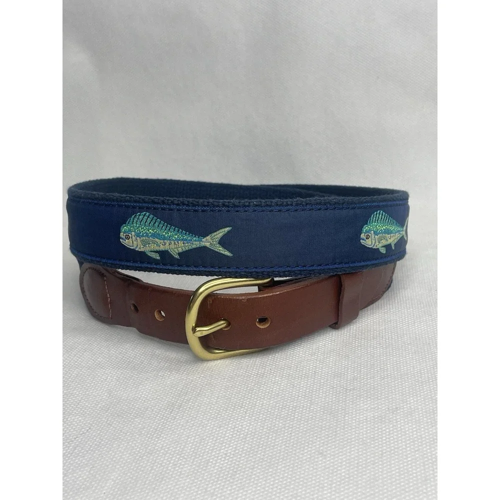 Leather Man Ltd Premium Top Grain Leather Golf Fishing Blue Mahi Belt Size 40